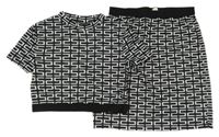 2set - Černo-bílé vzorované crop tričko + sukně Shein