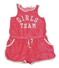 Tmavorůžový sametový letní overal s nápisem a bílým lemem Next 