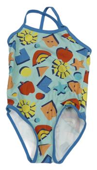 Světlemodré jednodílné plavky se vzorem Little Bird