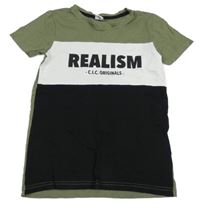 Khaki-černo-bílé tričko s nápisem Chapter young