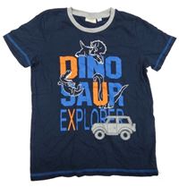 Tmavomodré tričko s nápisem a dinosaury Kids 