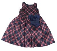 Tmavomodro-červené kostkované šaty s mašlí H&M