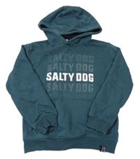 Tmavozelená mikina s nápisem a kapucí Salty Dog