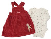 2set - Červené manšestrové šaty s Bambim + smetanové květované body George