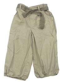 Béžové šusťákové kalhoty s páskem 