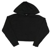 Černé žebrované crop mikinotriko s kapucí New Look