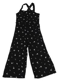 Černý kalhotový culottes overal s kytičkami H&M