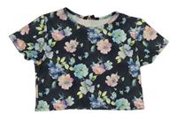 Černé květované vzorované crop tričko Candy Couture