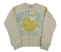 Nové - smetanová oversize mikina se smajlíkem a číslem a nápisy 