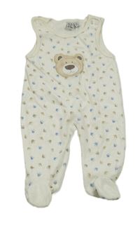 Smetanové sametové dupačky s medvídkem a tlapkami 