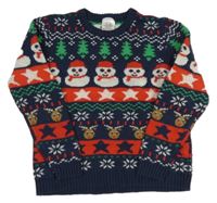 Tmavomodrý pletený svetr se sněhuláčky a stromečky a soby Lily & Dan