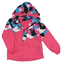 Křiklavě růžovo-pestrá šusťáková jarní bunda s nášivkou s kompasem a odepínací kapucí Top&Sky Kids