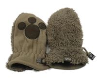 Hnědošedé fleecovo/huňaté rukavice s tlapkou a šňůrkou Barts