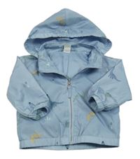 Světlemodrá šusťáková jarní bunda s dinosaury a odepínací kapucí H&M