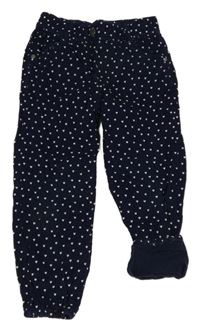 Tmavomodré cuff manšestrové podšité kalhoty se srdíčky Topolino