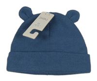 Nové - modrá žebrovaná úpletová čepice s oušky Next