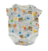 Bílé body s kytičkami a palmami a barevnými sloníky ELMER