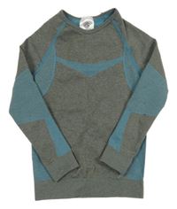 Šedo-modro melírované thermo triko s pruhy a vzorem Kuniboo 