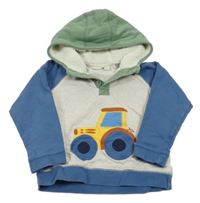 Světlešedo-tmavomodro-khaki mikina s traktorem a kapucí Jojo Maman Bébé