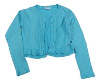 Azurové propínací svetrové bolérko se vzorem a volánkem mayoral