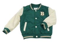 Tmavozeleno-smetanový šusťákový jarní zateplený baseballový bomber s písmenkem PRIMARK