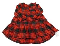 Nové - červeno-černo-tmavozeleno-zlaté kostkované šaty s volánky St. Bernard