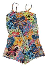 Nové - bílo-barevný květovaný letní overal 