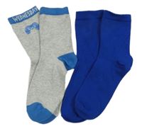 2x - Ponožky - Šedo/modré melírované s ovladačem, safírové