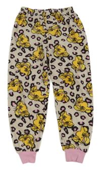 Béžovo-tmavohnědo-růžové vzorované plyšové pyžamové kalhoty se Simbou PRIMARK
