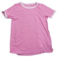Růžové tričko s bílým lemem Primark