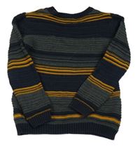 Tmavomodro-tmavošedo-medový pruhovaný svetr Nutmeg