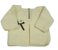 Krémový propínací svetr s květinou