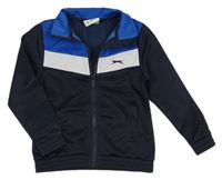 Tmavomodro-modro-bílá sportovní propínací mikina s logem zn. Slazenger