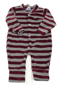 Šedo-vínový pruhovaný sametový overal