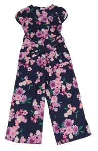 Tmavomodrý květovaný culottes overal s páskem Next