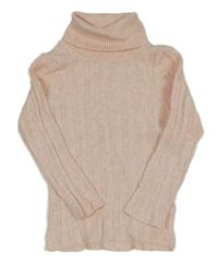 Růžový melírovaný žebrovaný svetrový rolák Next