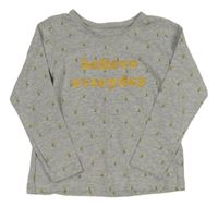 Šedé melírované květované triko s nápisem Primark