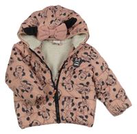 Starorůžová puntíkatá šusťáková zimní bunda s Minnie a kapucí Disney