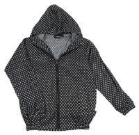 Černá puntíkatá šusťáková bunda s kapucí