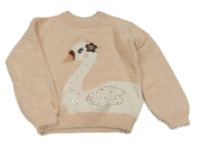 Růžový chlupatý svetr s labutí s flitry C&A