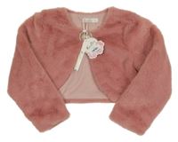 Starorůžové kožešinové podšité bolerko s broží