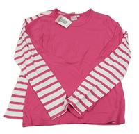 Nové - 2x triko - fuchsiové + bílo-fuchsiové pruhované Alive