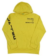 Žlutá mikina s nápisem a kapucí Benetton