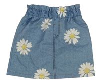 Modrá sukně riflového vzhledu s květinami Shein