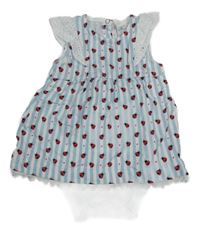 Světlemodro-bílá pruhovaná tunika s beruškami a všitým body Topomini