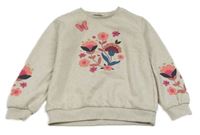 Béžová melírovaná mikina s květinami a motýlem C&A