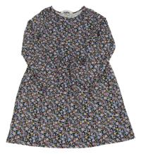 Černo-fialovo-modré květované bavlněné šaty H&M