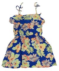 Modro-barevné květované lehké šaty s volánkem 
