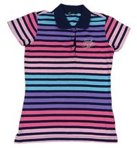 Růžovo-tmavomodro-modré pruhované polo tričko 