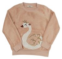 Světlerůžová plyšová mikina s labutí zn. C&A